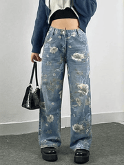 Vintage floral puff boyfriend jeans