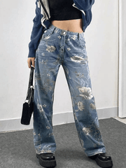 Vintage floral puff boyfriend jeans