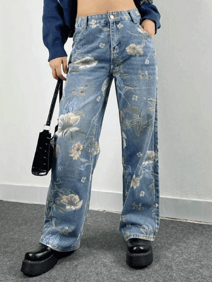 Vintage floral puff boyfriend jeans