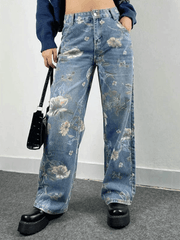 Vintage floral puff boyfriend jeans