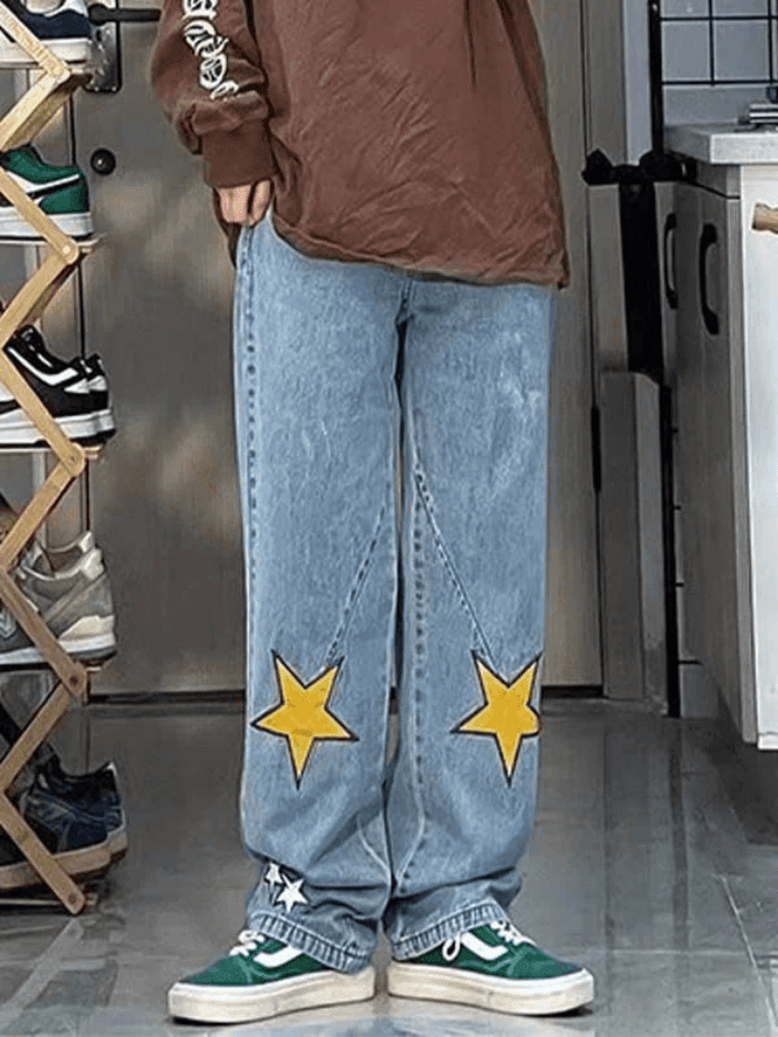 Star Patch Straight Boyfriend Jeans
