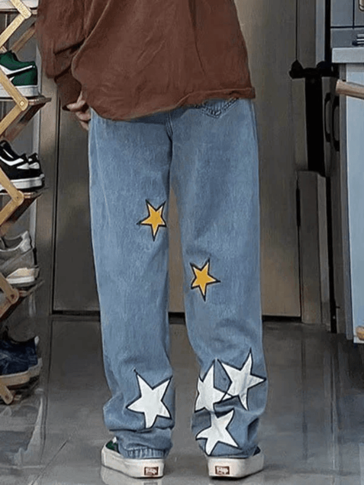 Star Patch Straight Boyfriend Jeans