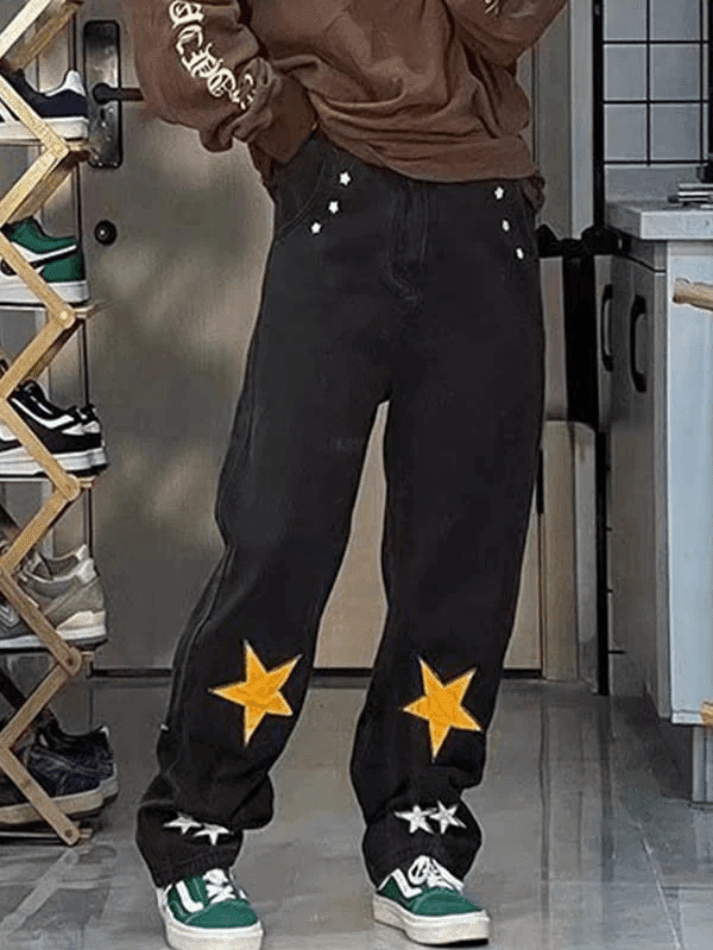 Star Patch Straight Boyfriend Jeans