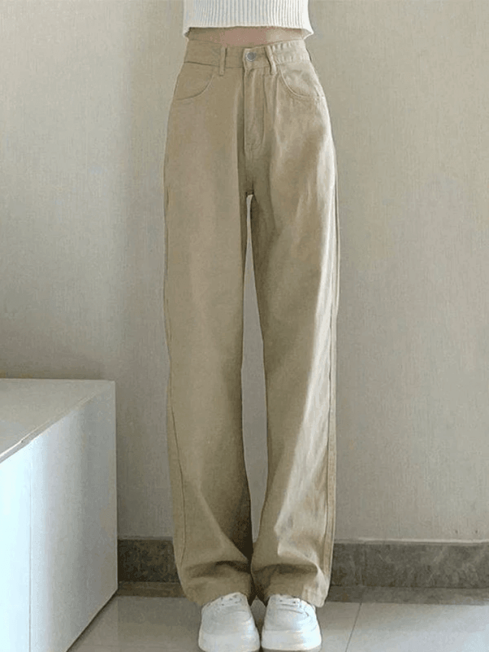 Vintage khaki straight cut boyfriend jeans