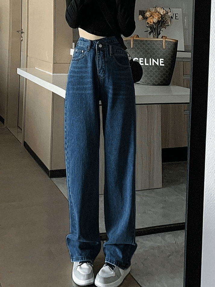 Vintage Washed Crossover Boyfriend Jeans