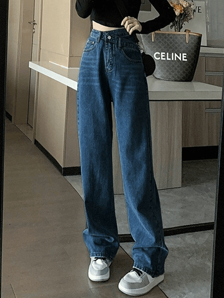 Vintage Washed Crossover Boyfriend Jeans