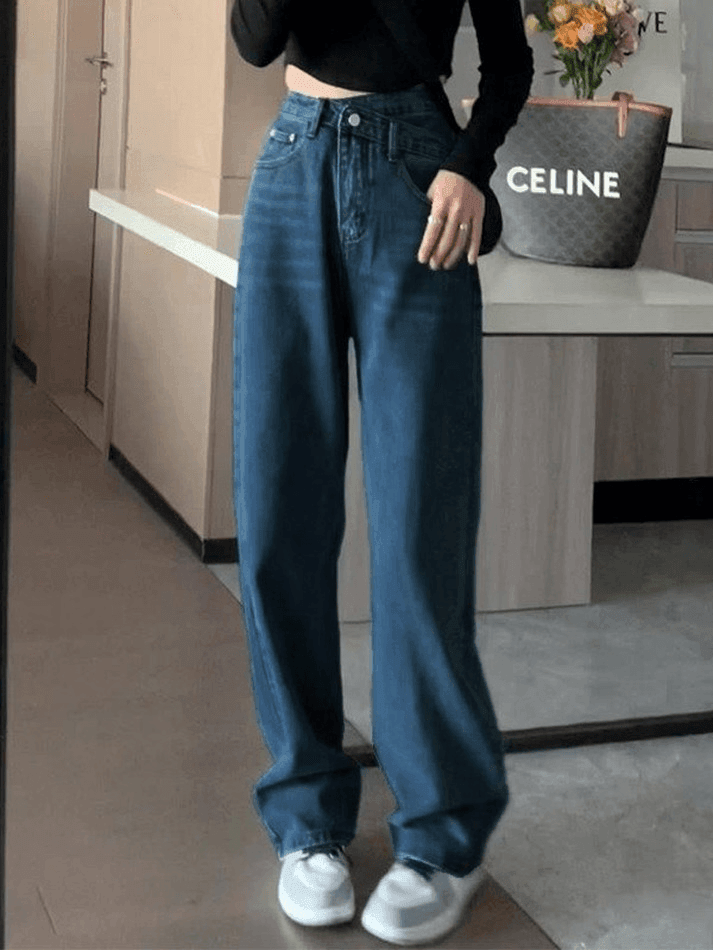 Vintage Washed Crossover Boyfriend Jeans