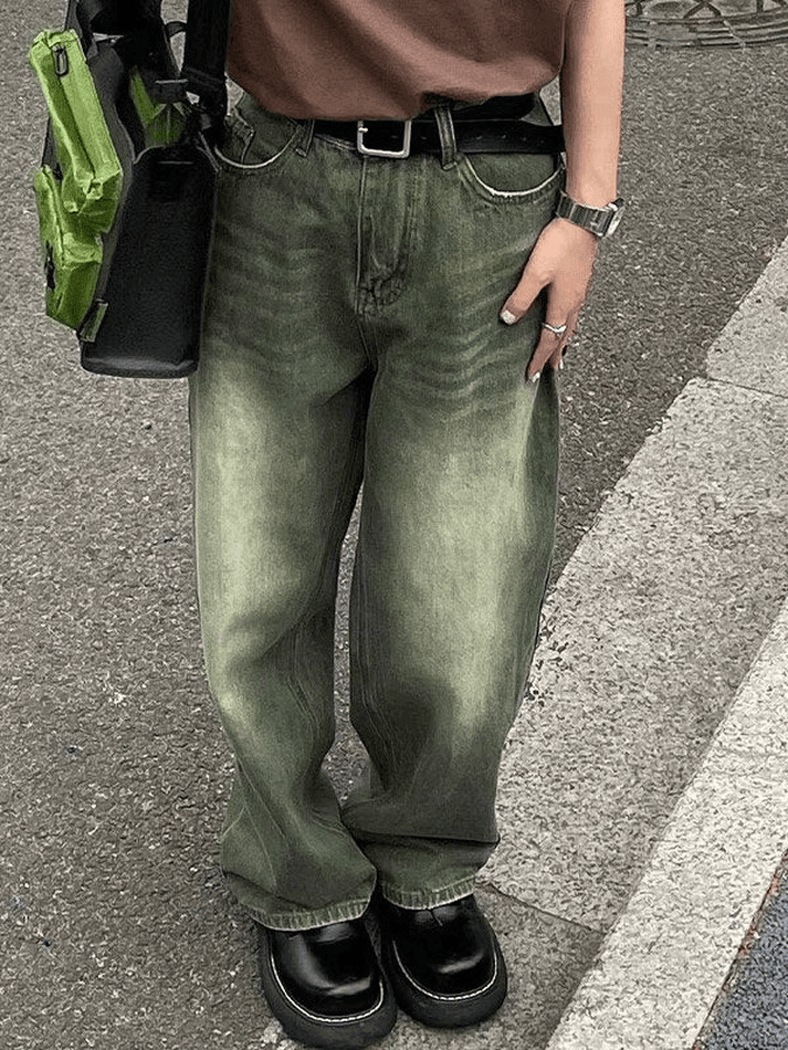 Vintage green washed boyfriend jeans