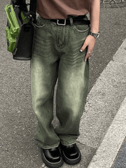 Vintage green washed boyfriend jeans