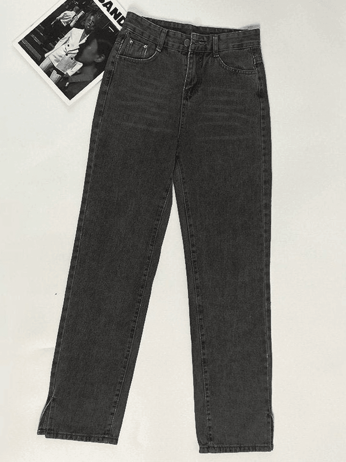 Faded slit boyfriend jeans
