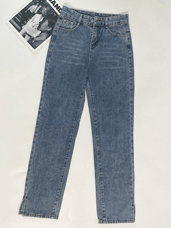 Faded slit boyfriend jeans