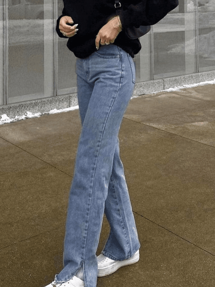 Faded slit boyfriend jeans