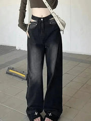 Faded black cutout boyfriend jeans