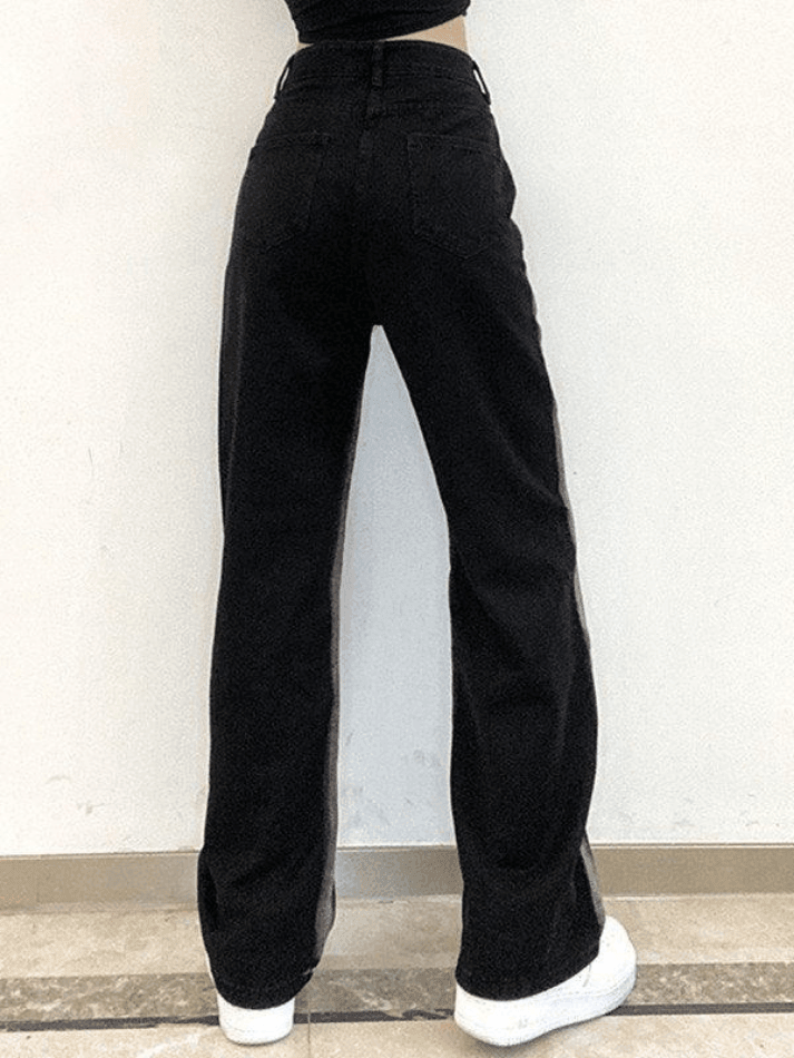 Faded black striped boyfriend jeans