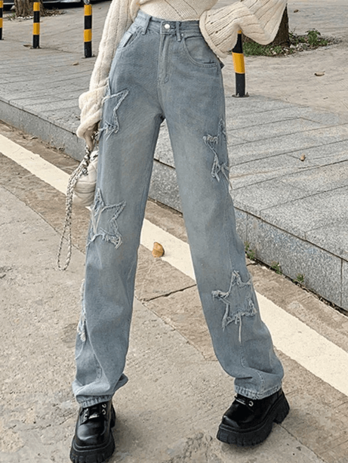 Vintage distressed star patch boyfriend jeans