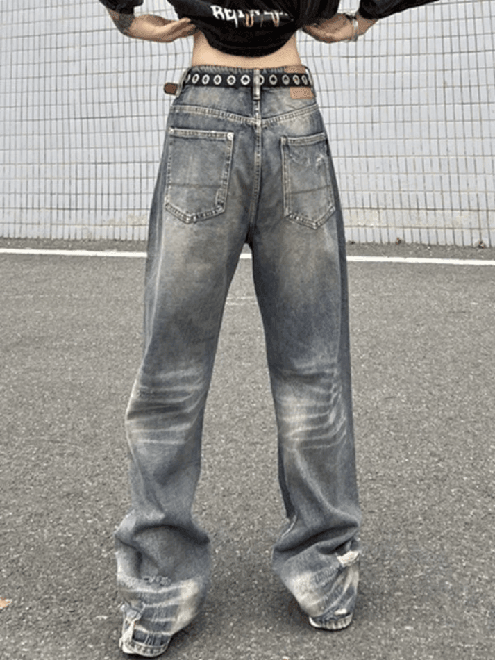 Washed Frayed Ripped Boyfriend Jeans