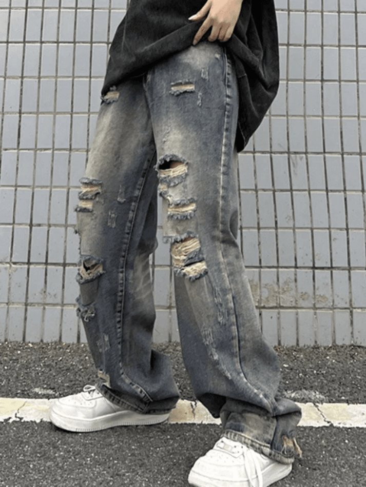 Washed Frayed Ripped Boyfriend Jeans