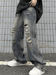 Washed Frayed Ripped Boyfriend Jeans