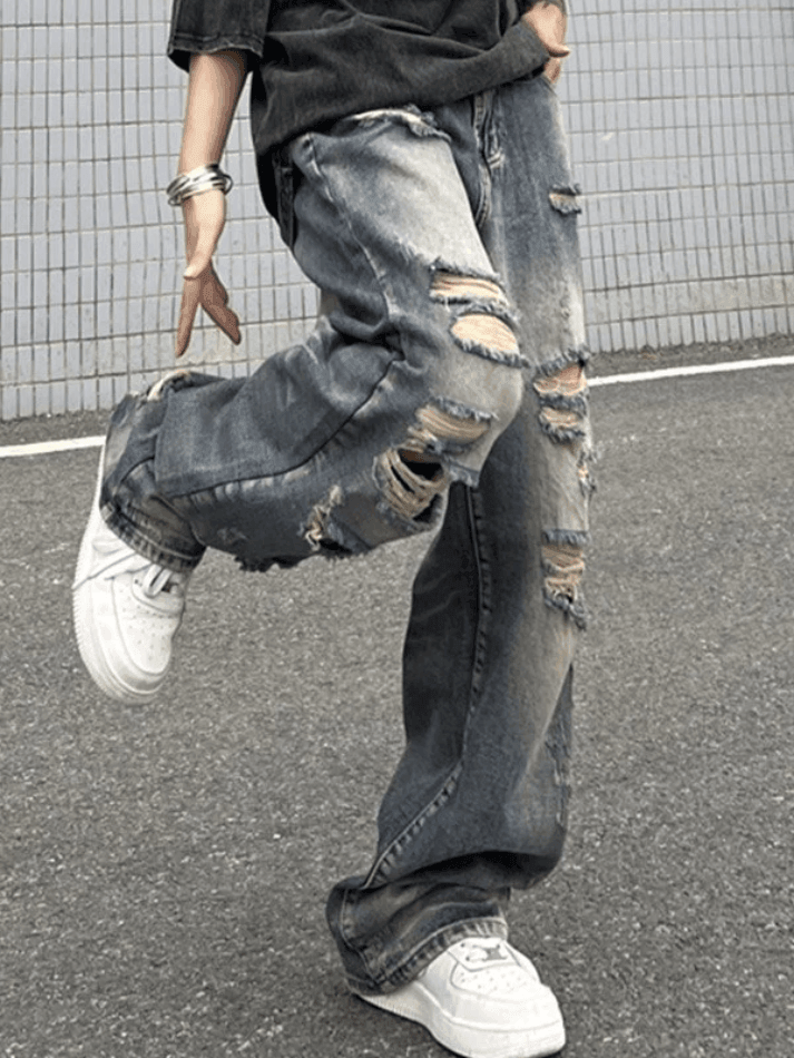 Washed Frayed Ripped Boyfriend Jeans