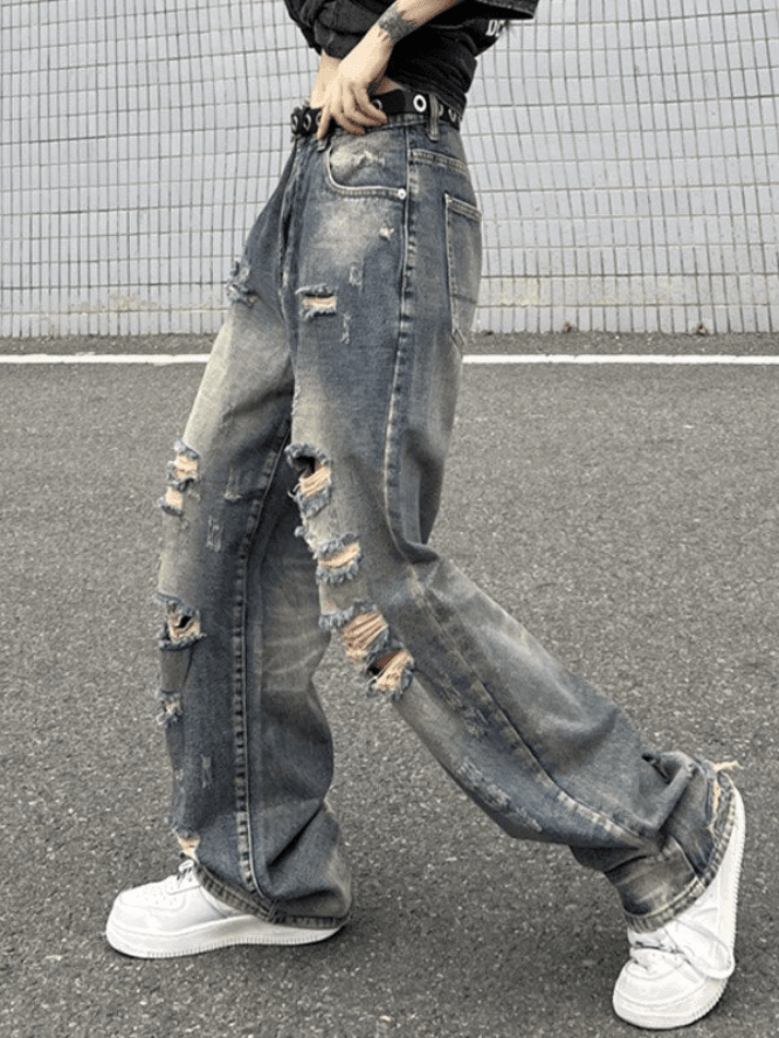 Washed Frayed Ripped Boyfriend Jeans