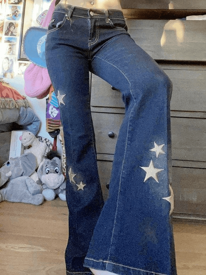 Flared jeans embroidered with stars