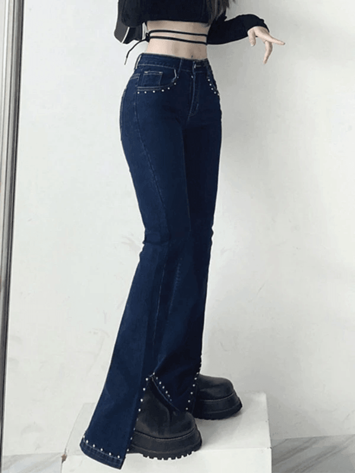 Split flared jeans with Y2K pearls