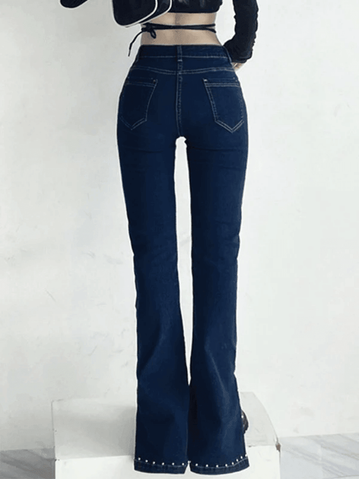 Split flared jeans with Y2K pearls