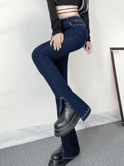 Split flared jeans with Y2K pearls