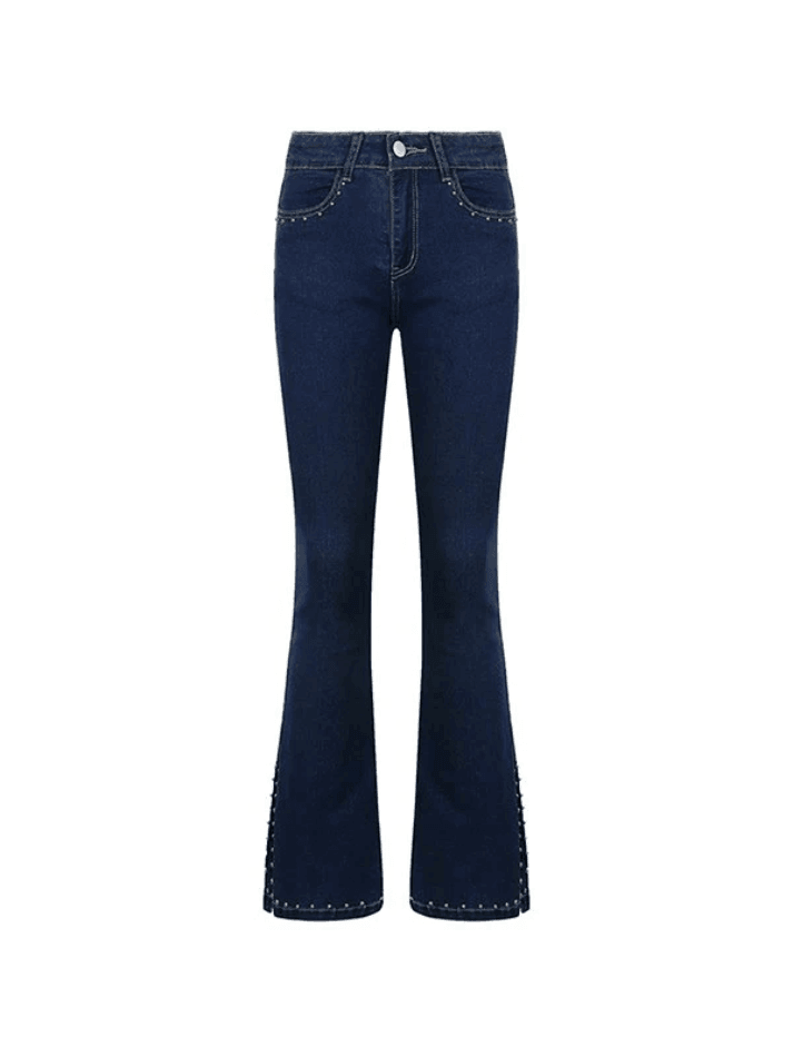 Split flared jeans with Y2K pearls