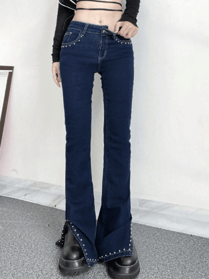 Split flared jeans with Y2K pearls