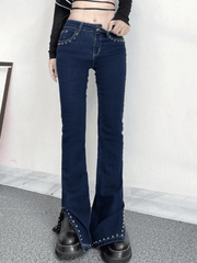 Split flared jeans with Y2K pearls