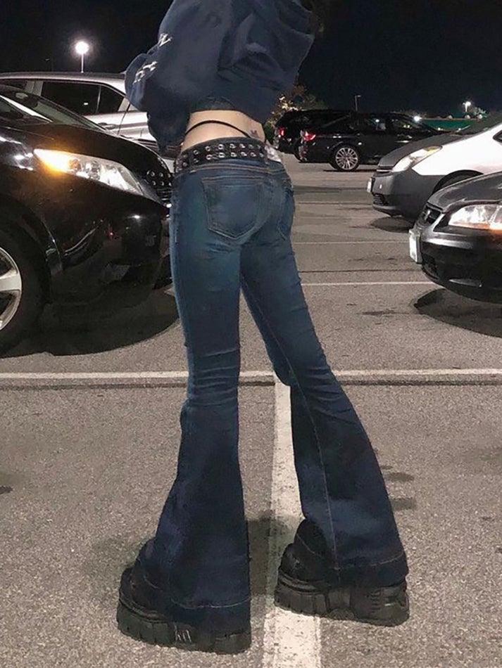 Faded low-rise flared jeans