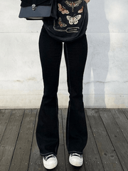 Washed mid-rise flared jeans
