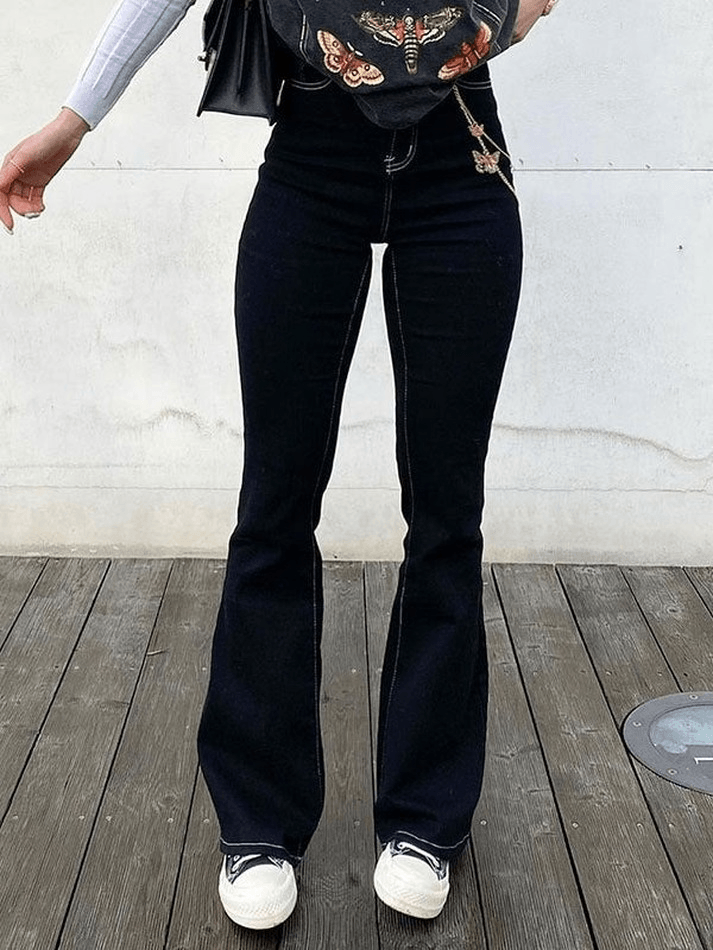 Washed mid-rise flared jeans
