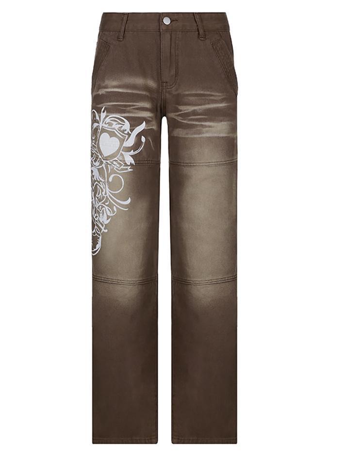 Vintage faded heart print jeans