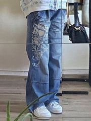Vintage faded heart print jeans