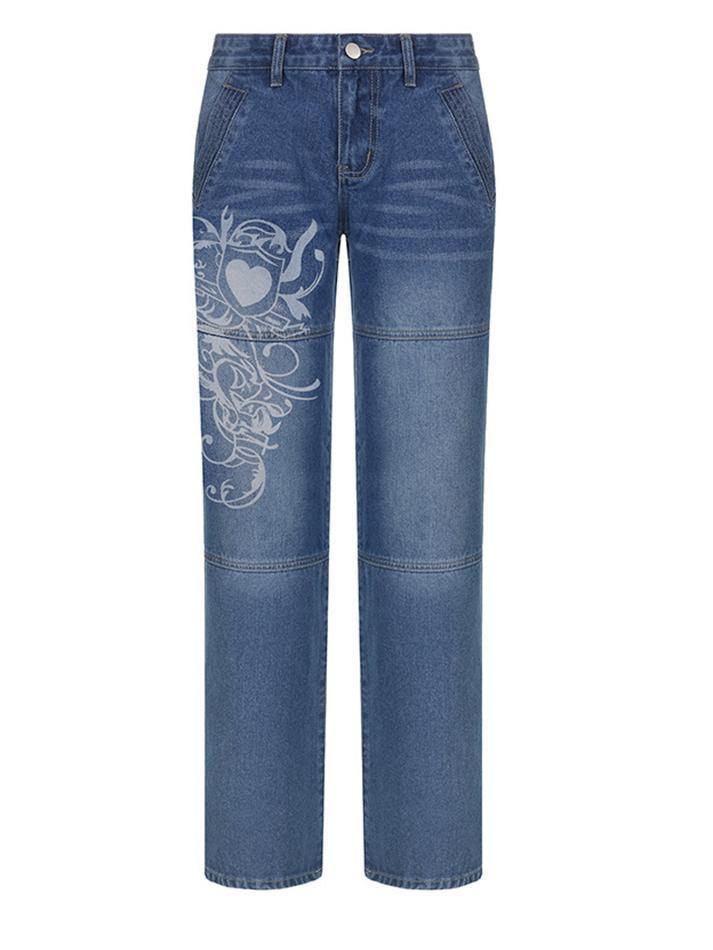 Vintage faded heart print jeans
