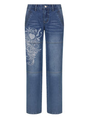 Vintage faded heart print jeans