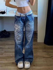 Vintage faded heart print jeans