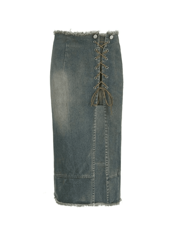 Cargo-Jeansrock mit Patchwork-Schnürung und Schlitz