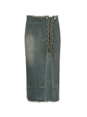 Cargo-Jeansrock mit Patchwork-Schnürung und Schlitz