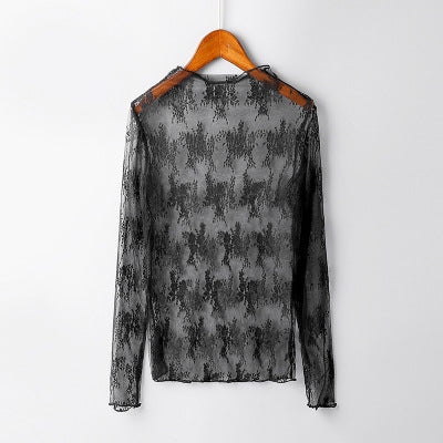 Lace Net Dress Bottoming Shirt Long Sleeve All Match Lace See Through Bottoming Shirt