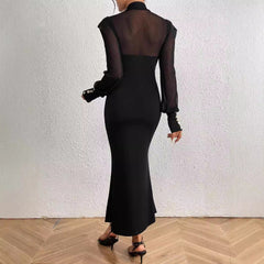 Lace Stitching Small Turtleneck Fishtail Hem Dress