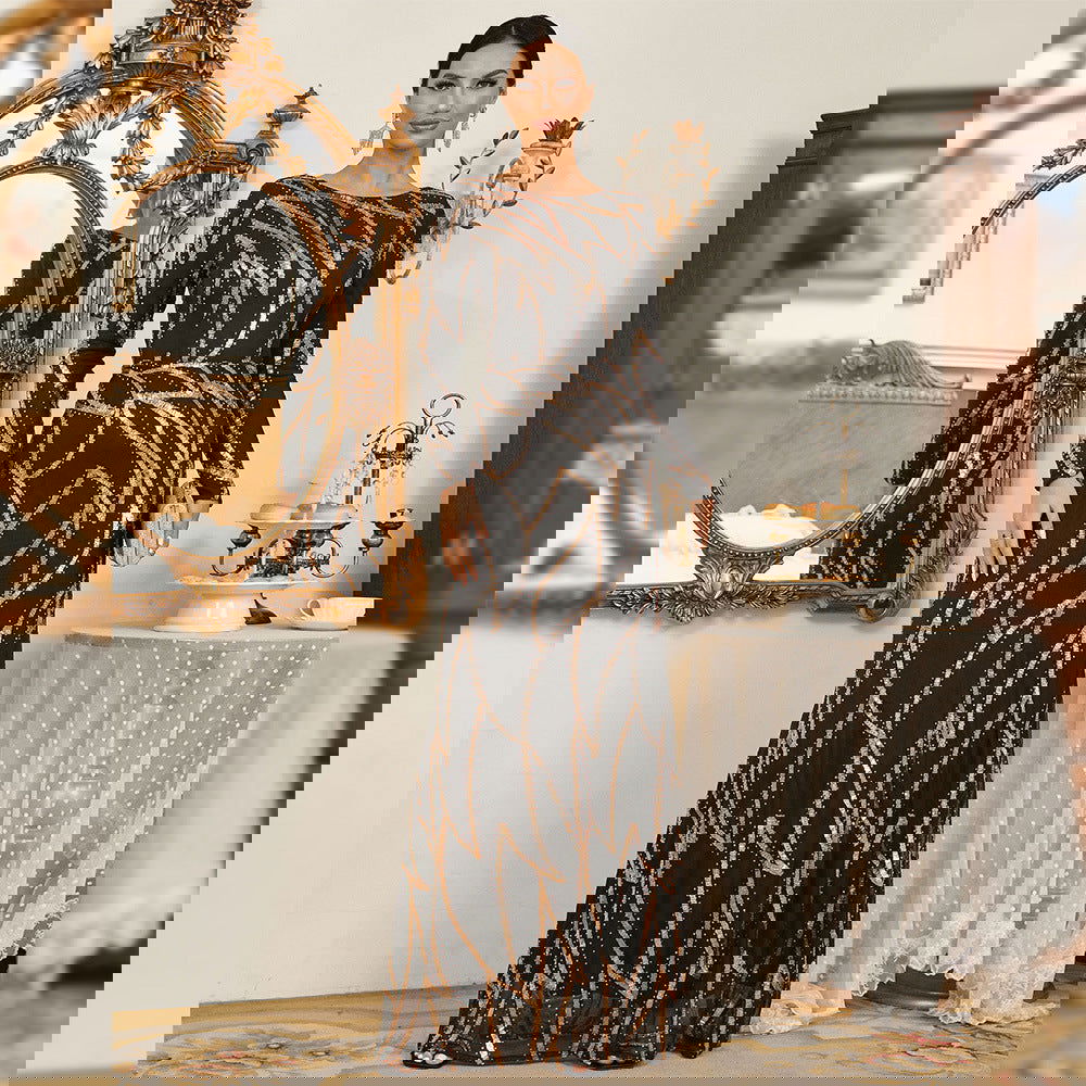 Long Sleeve round Neck Long Sequined Cocktail Evening Dress Bridesmaid