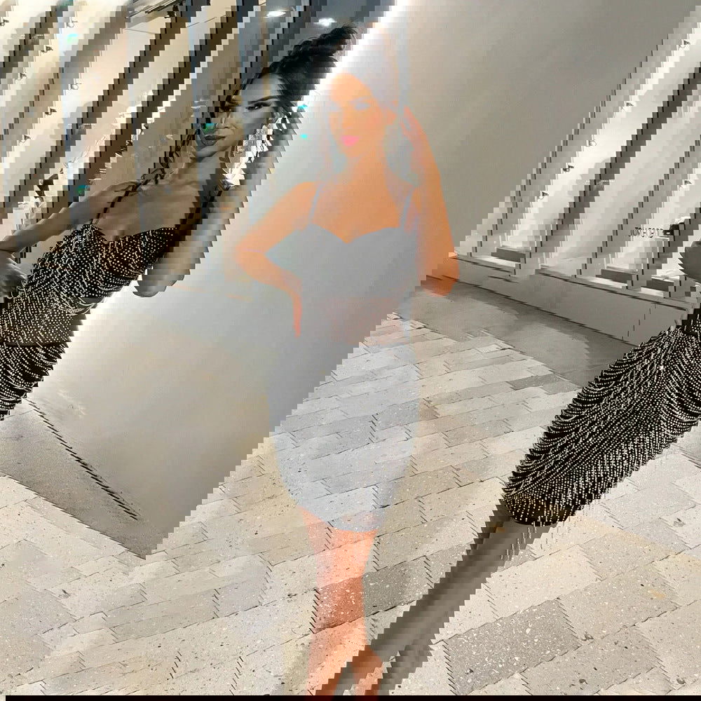 Mesh Stitching Milk Silk Sling Drilling Dress Chain Terms for