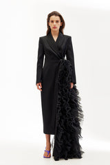 Vestido de negocios asimétrico de Niche Audit con costuras de malla, vestido de fiesta de gran tamaño