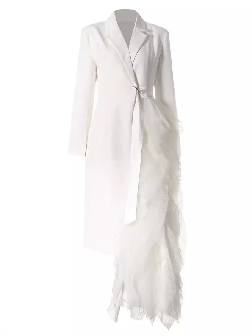 Vestido de negocios asimétrico de Niche Audit con costuras de malla, vestido de fiesta de gran tamaño
