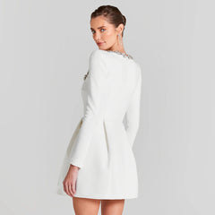 Bead Long Sleeve Stretch Dress A line