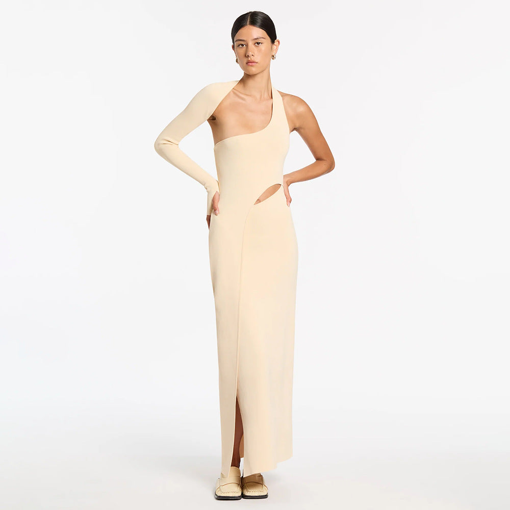 Design Single Sleeve Stretch Dress Bandage Dress Cropped Long Sleeve Maxi Dress