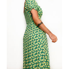 Floral Floral Print Fresh Sweet V-neck Mid-Length Dress